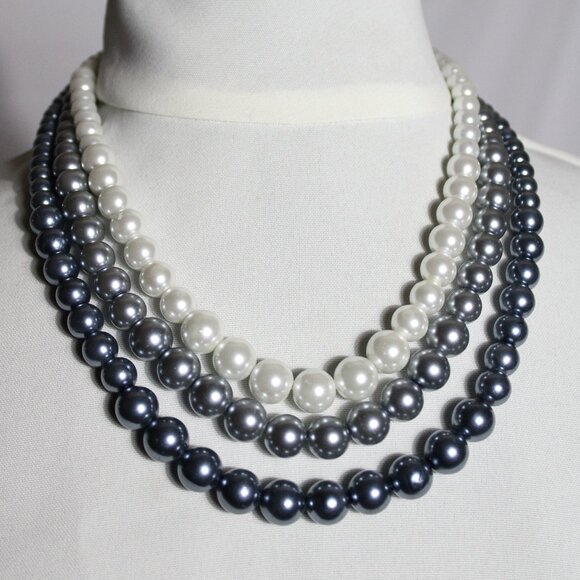 Vintage Faux Pearl Necklace, 17 Inch + 3" Ext,  Graduated 3 Strand - Picture 1 of 6